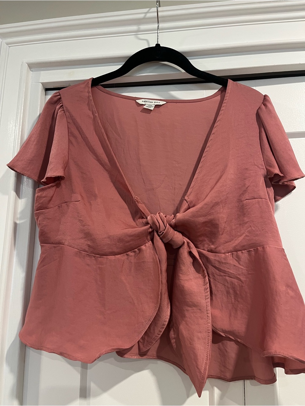 American Eagle Outfitters Rose Tie-Front Flutter Sleeve Blouse